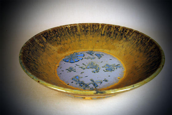 Orange/blue crystalline bowl