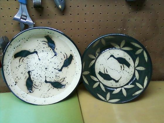 pinwheel plate and stork bowl